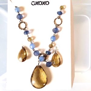 Blue and Copper Tone Necklace Earring Set or Craft Charm Accents